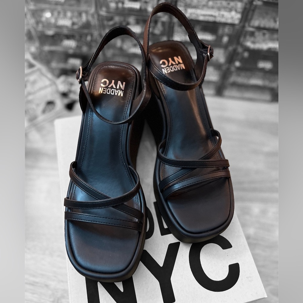 Madden NYC Women's Quarter Strap Wedge Black